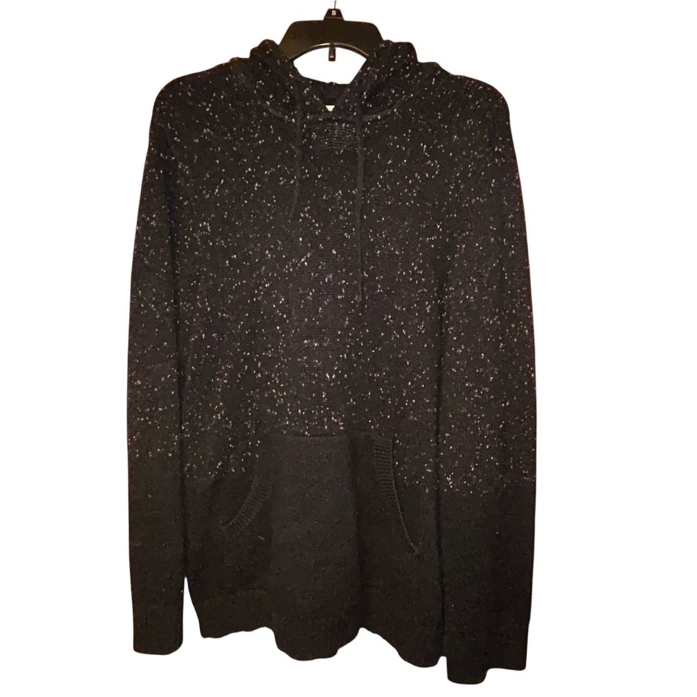On The Byas Men’s Black Speckled Knit‎ Hoodie Sweater Size Large Kangaroo Pocket
